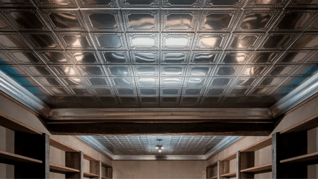 tin ceiling in a basement (2)