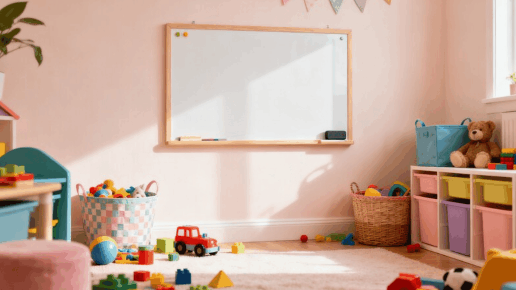 whiteboard on wall in a kid's room