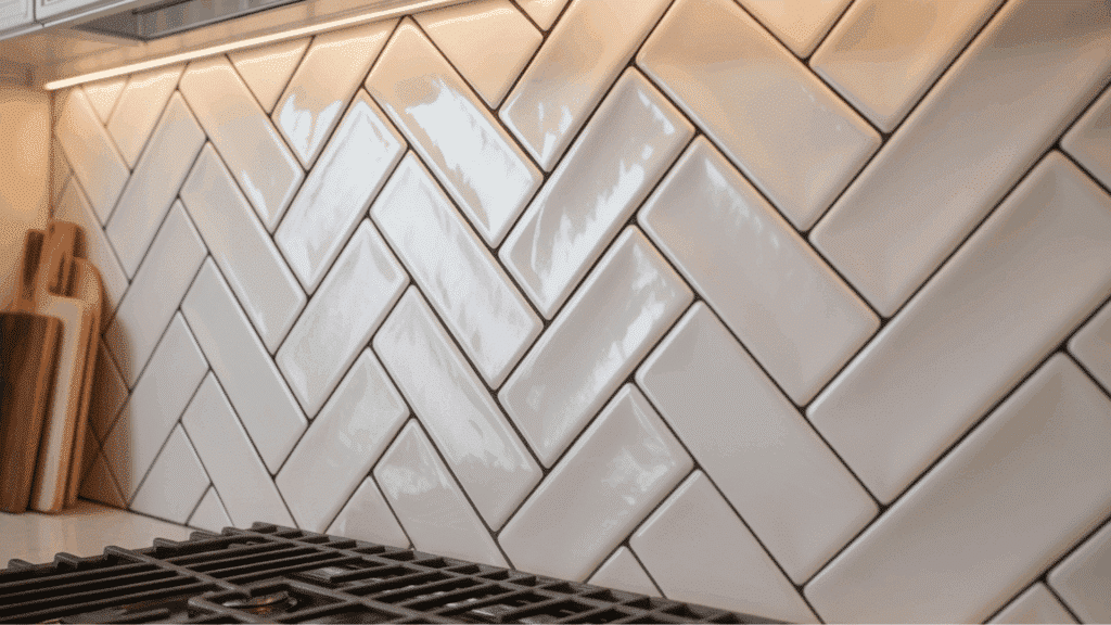 V-shaped zigzag pattern creating a striking, high-end effect on walls.