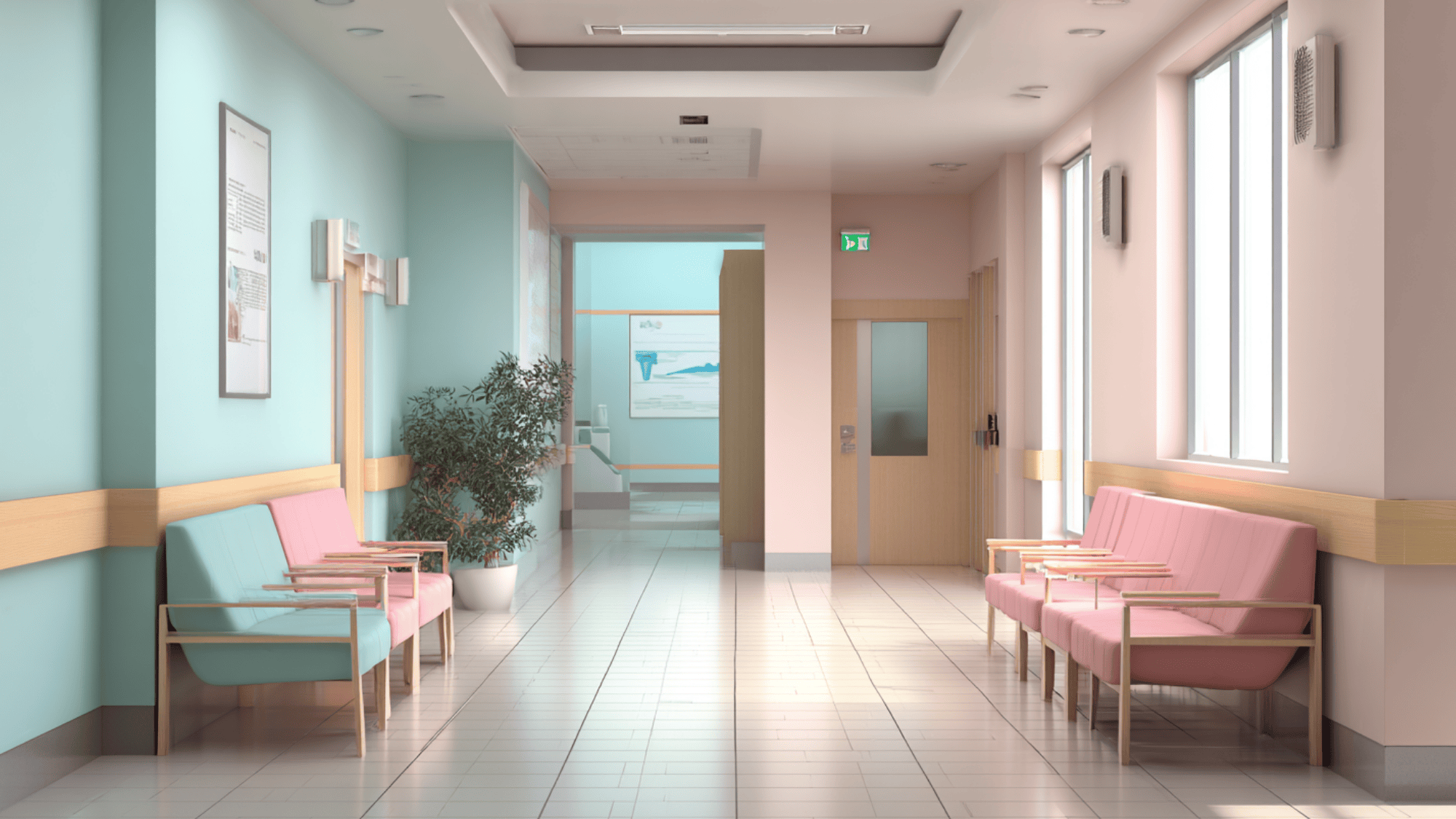 a clean healthcare interior with calming colors and organized layout supporting safety and patient comfort