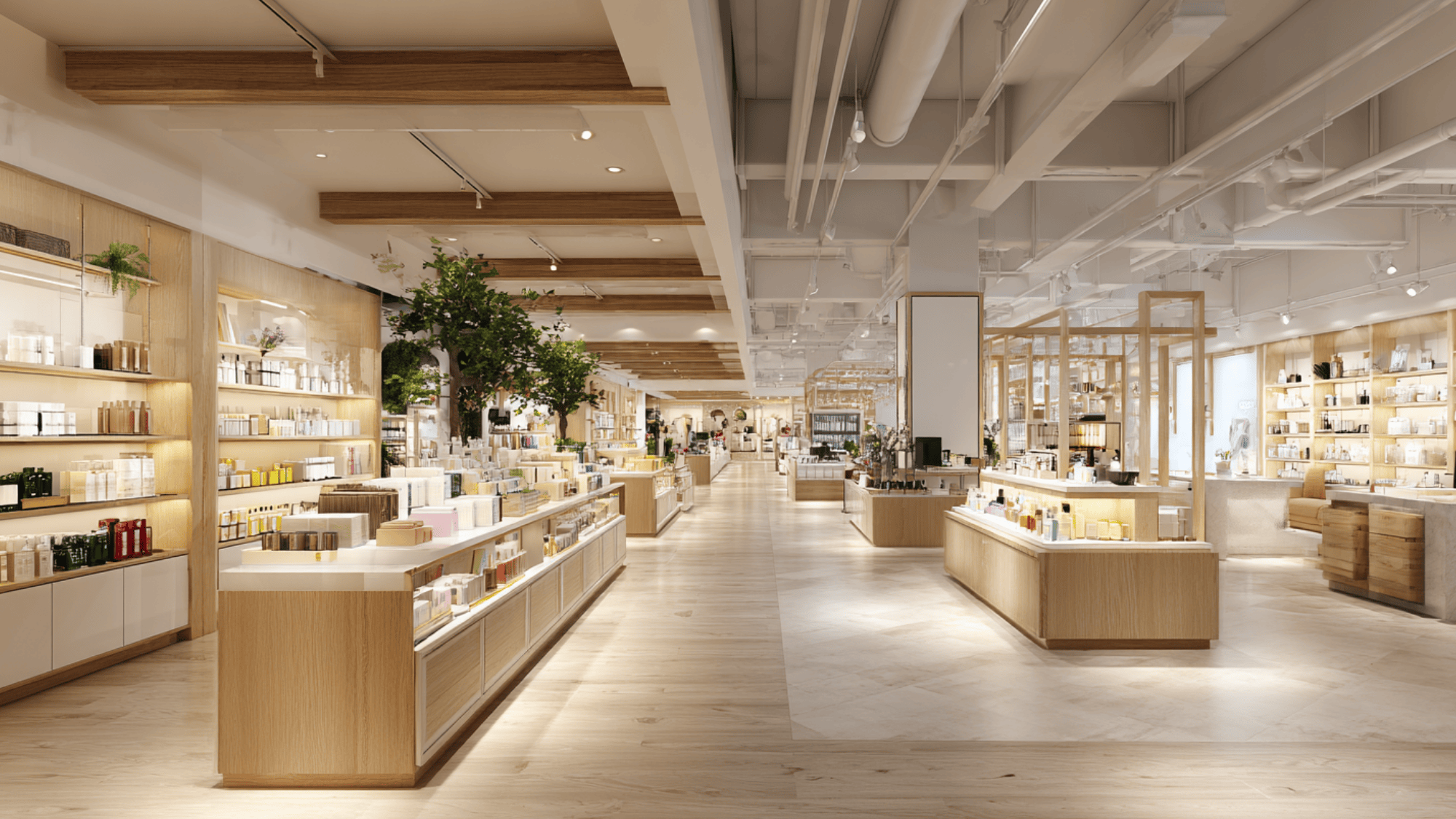a retail store interior with organized displays clear pathways and bright lighting creating a clean and realistic shopping space