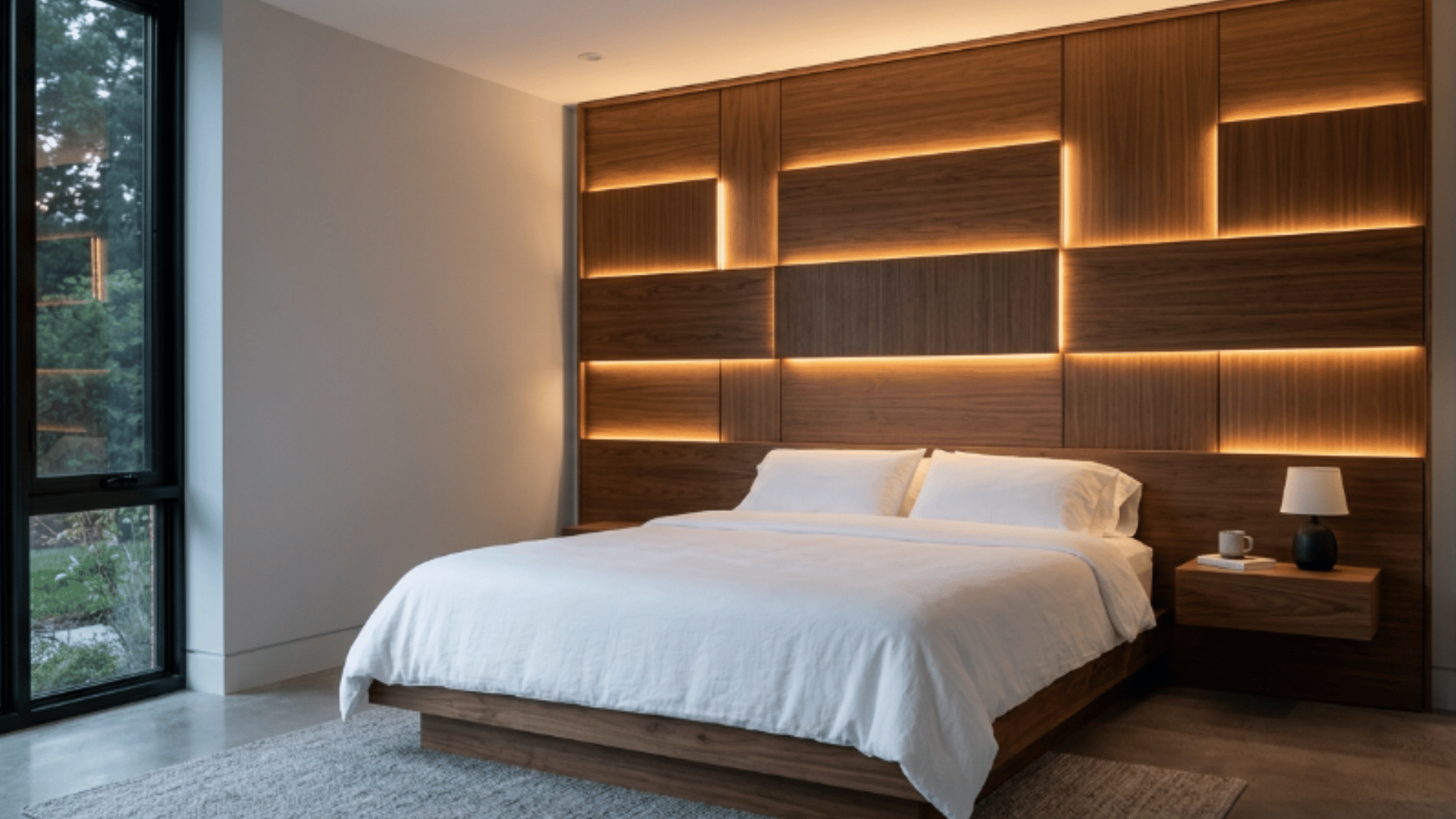 accent wall with built-in lighting adding a soft glow and highlighting the wall design