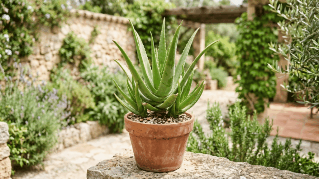 aloe vera plant placed in a warm indoor corner with stable lighting