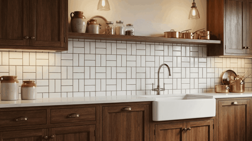 alternating horizontal and vertical tiles for a woven, textured look.