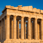 ancient Greek Parthenon temple with tall Doric columns in Athens, showcasing classical European architecture and historical design principles (1)