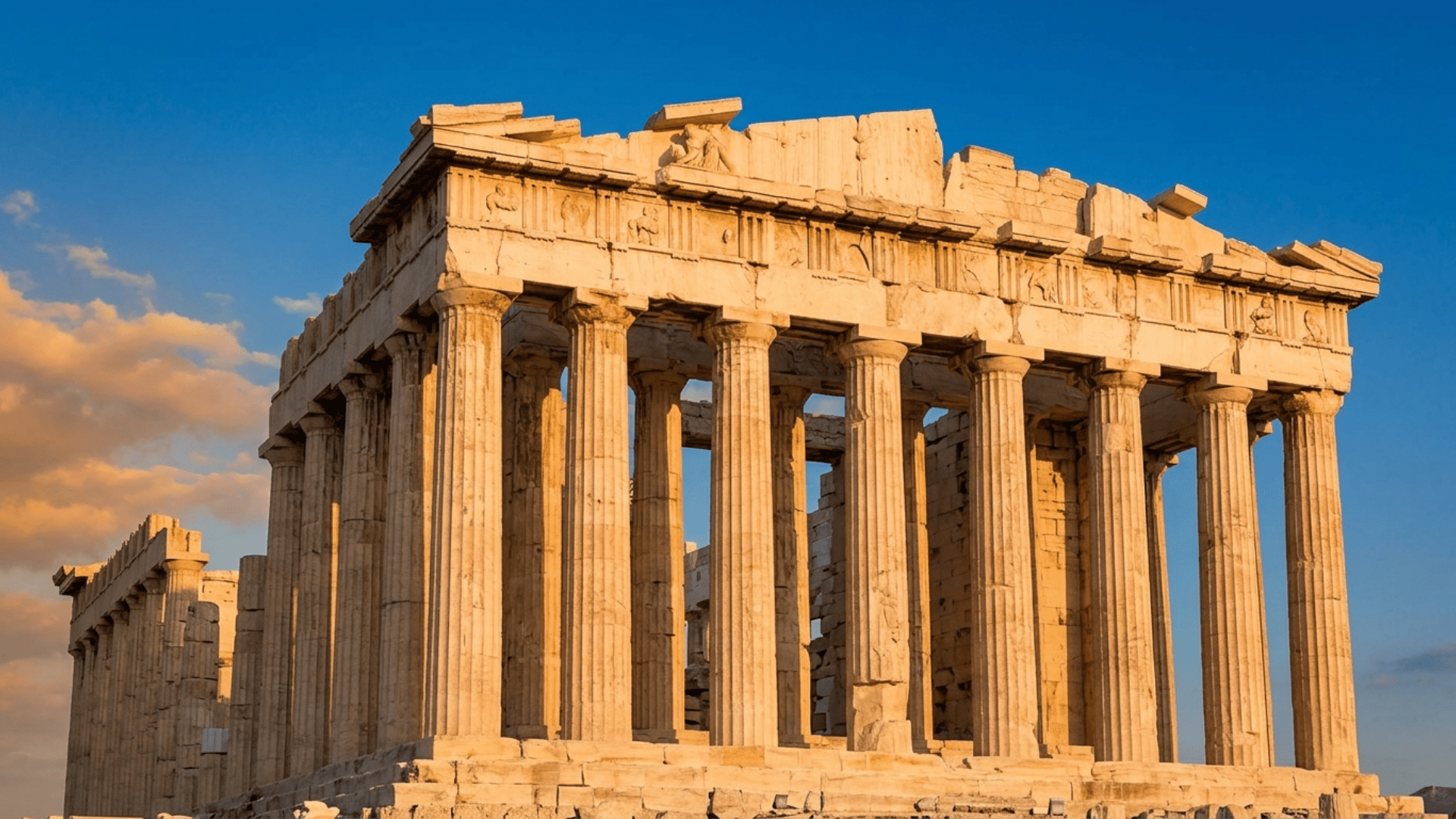 ancient Greek Parthenon temple with tall Doric columns in Athens, showcasing classical European architecture and historical design principles (1)