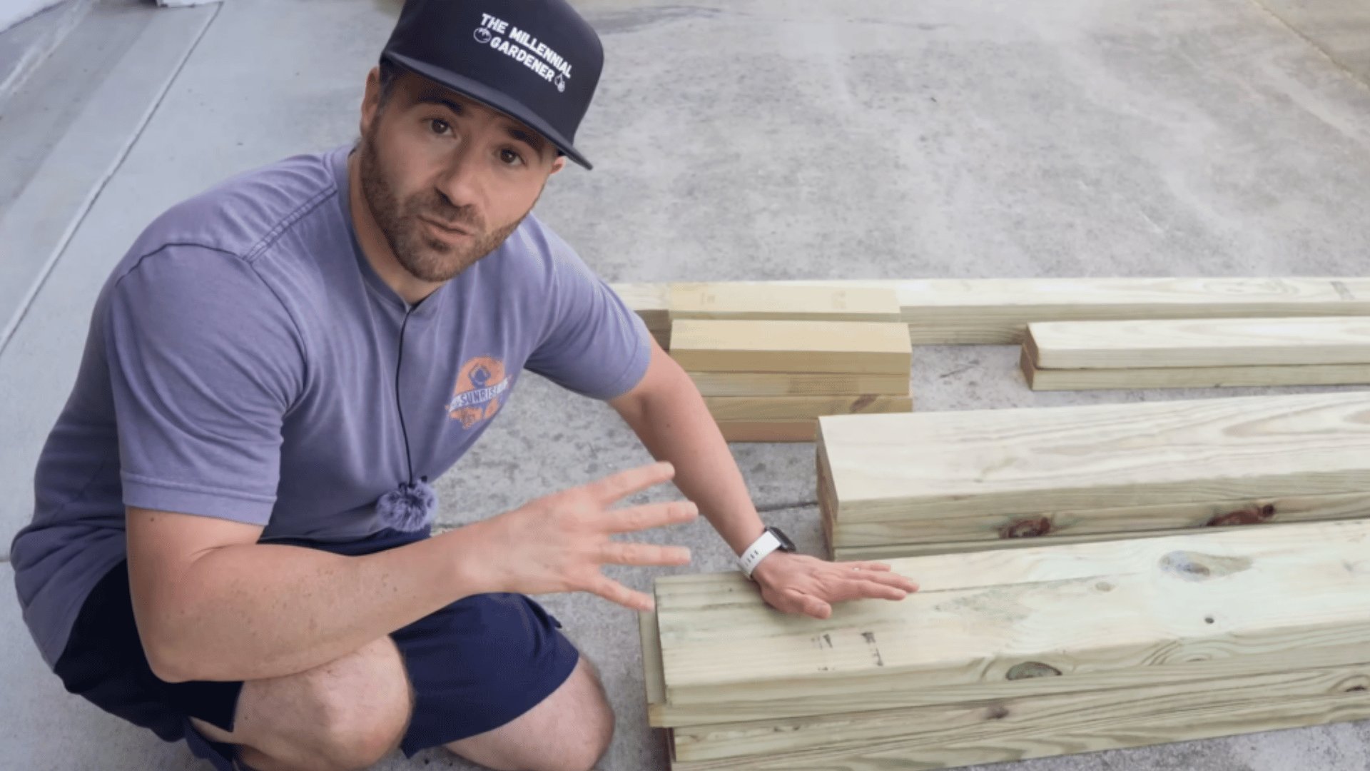 arranging planter blocks and wooden planks before starting construction