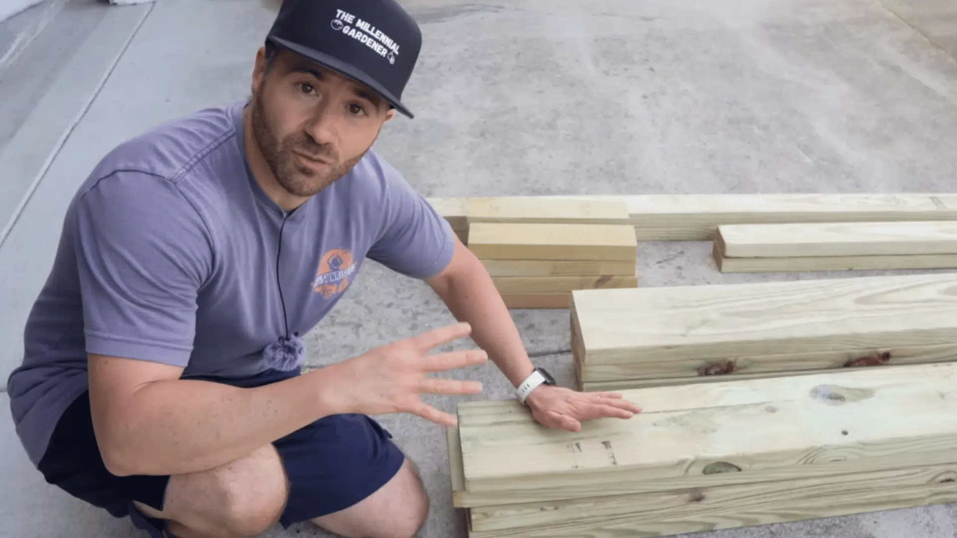 arranging planter blocks and wooden planks before starting construction