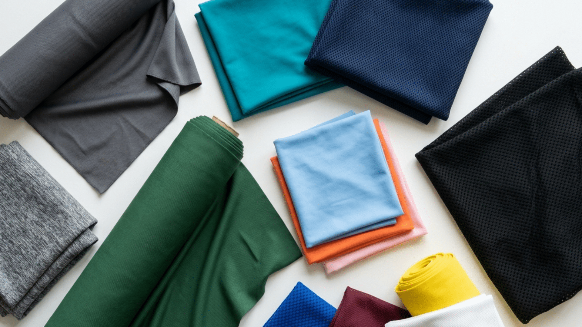 assorted performance fabric swatches in various colors neatly arranged on a white background