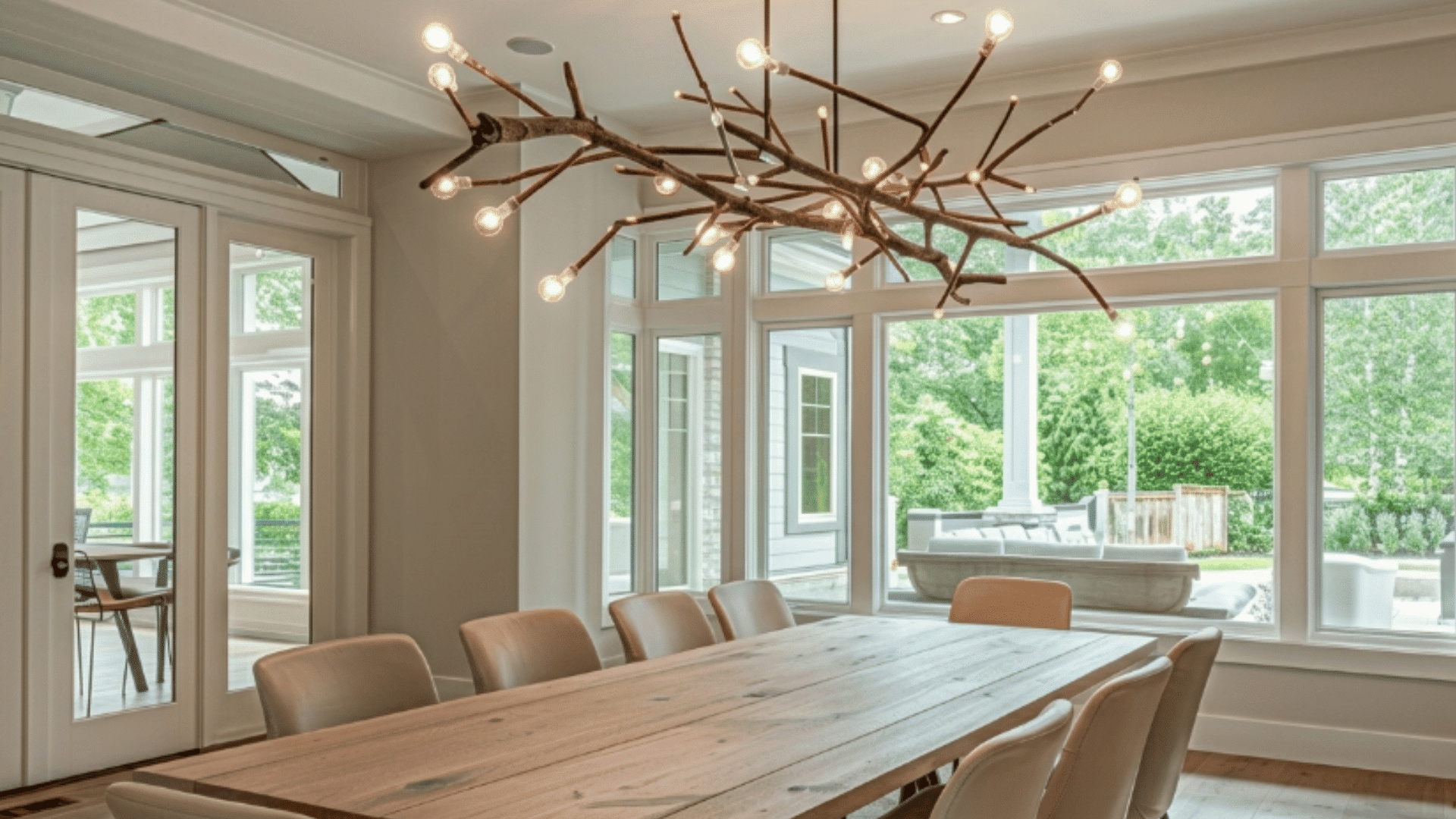 branch style ceiling light above dining table with multiple arms and bulbs (1)