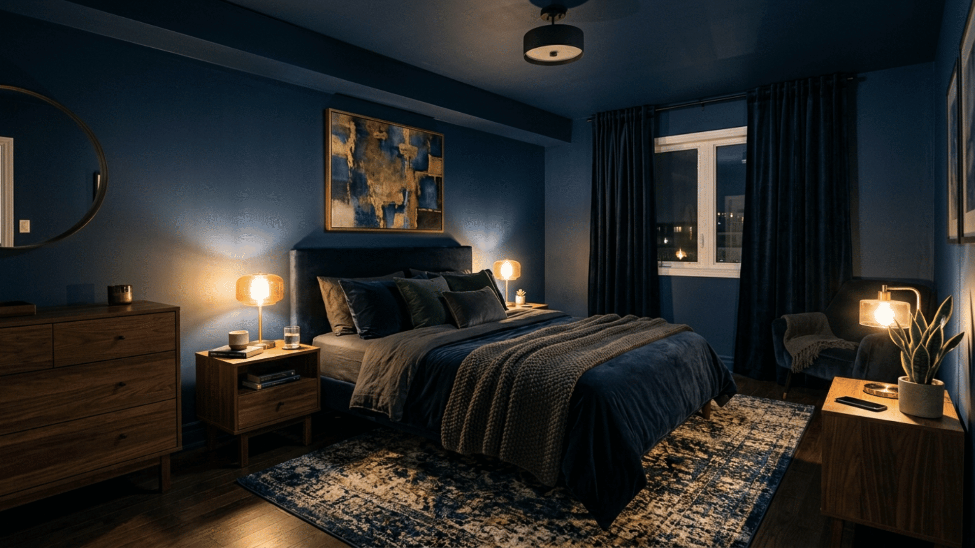 city view visible through window at night