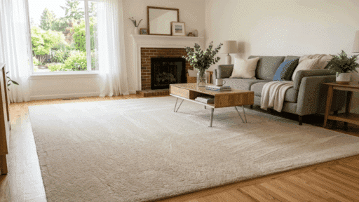 clean and fresh living room with neat carpet after baking soda cleaning.