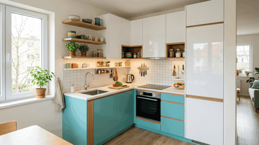compact modular kitchen for small spaces using smart layout and vertical storage to maximize every inch