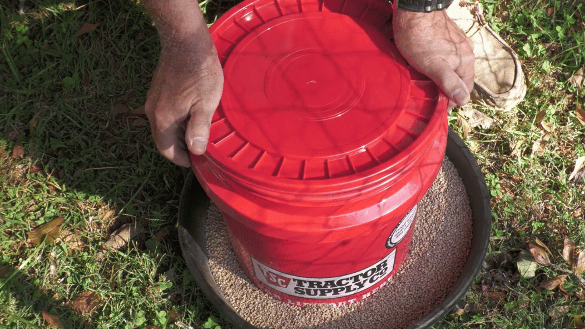 cover the feeder with a tight lid to keep out dirt and moisture