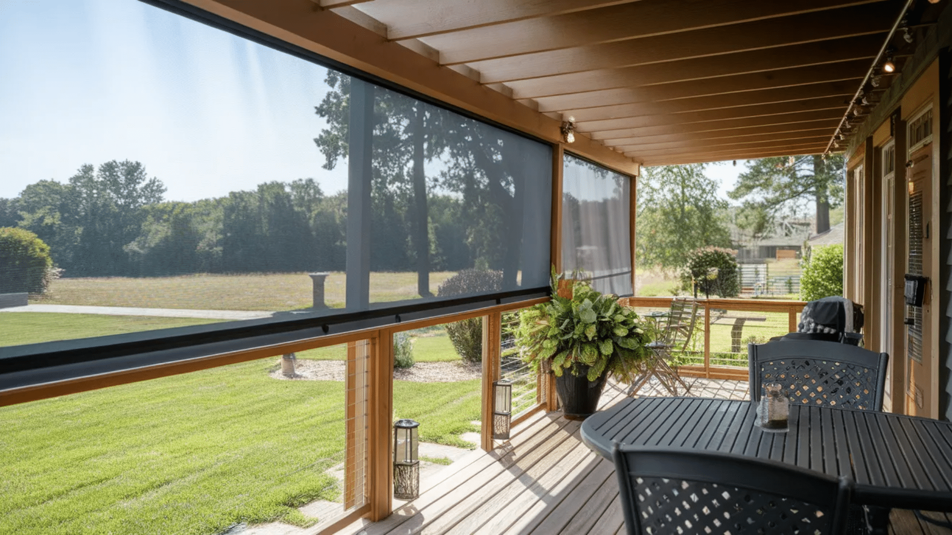 cozy outdoor tent set up on a deck, furnished with comfortable seating for an intimate gathering (1)