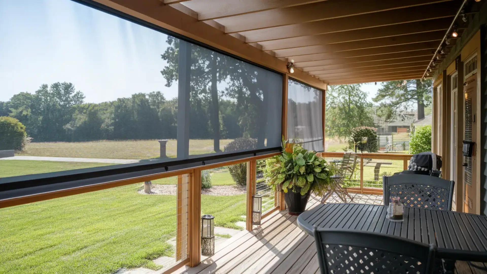 cozy outdoor tent set up on a deck, furnished with comfortable seating for an intimate gathering (1)