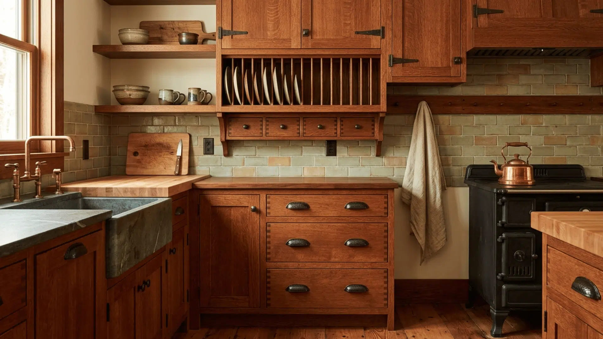 craftsman kitchen with handcrafted wood details and classic cabinetry.