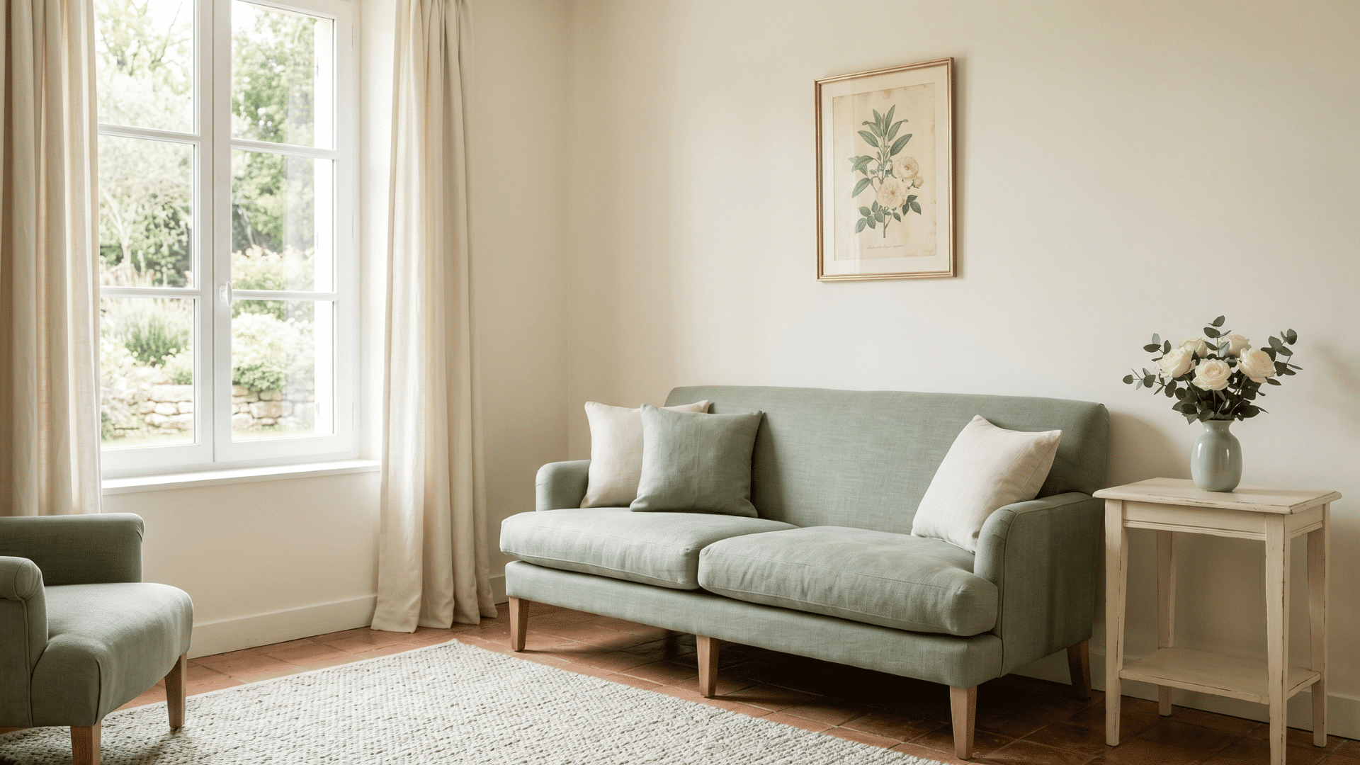 creates a soft color flow using muted tones that keep the space calm and cohesive