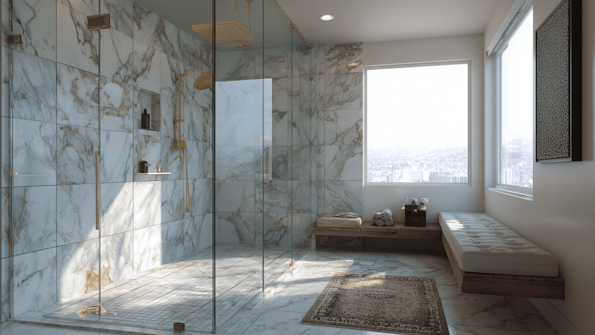 curbless barrier free shower with seamless floor design for safe and accessible modern bathroom