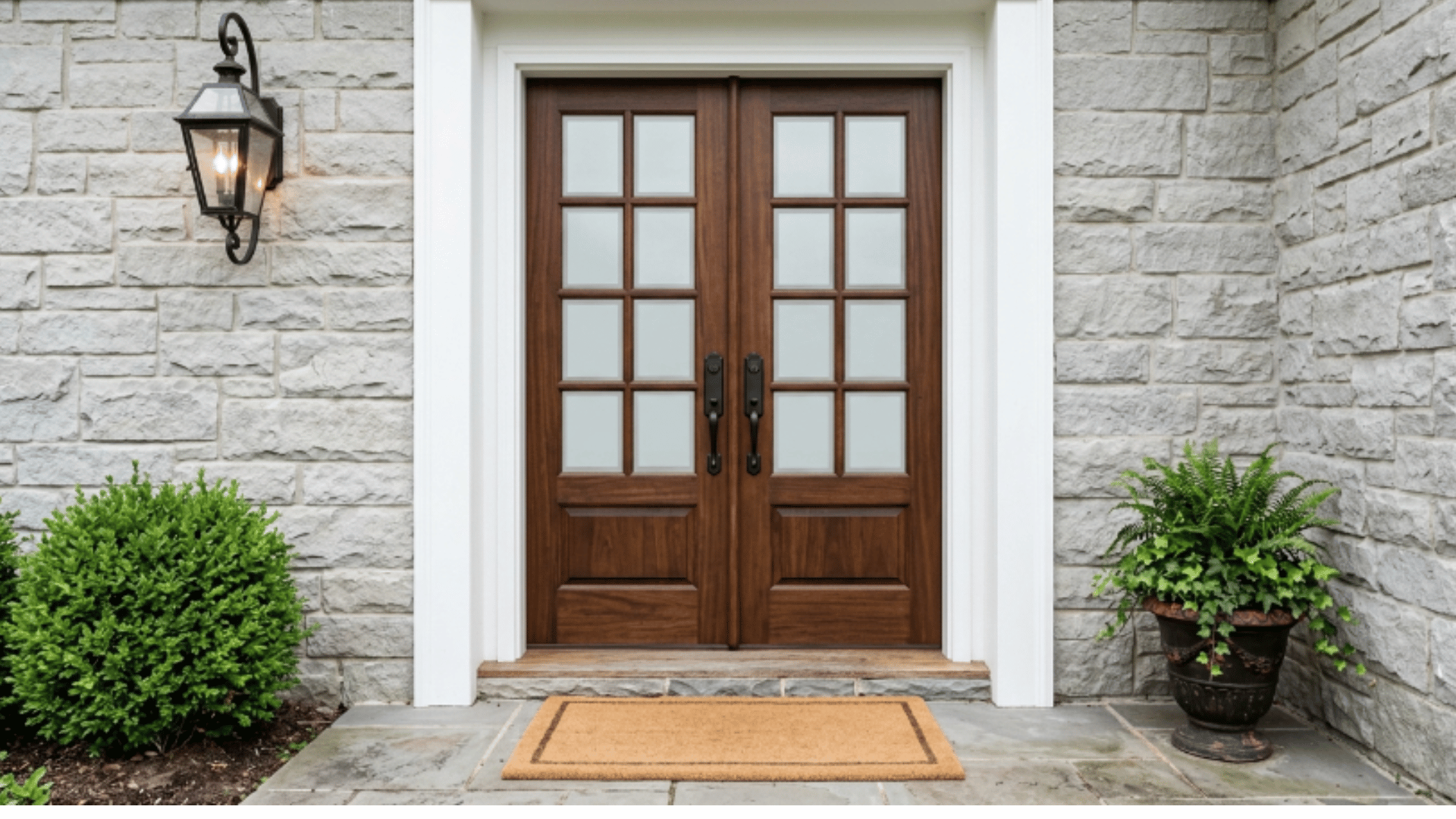 double french doors with glass panels providing wide opening and classic look
