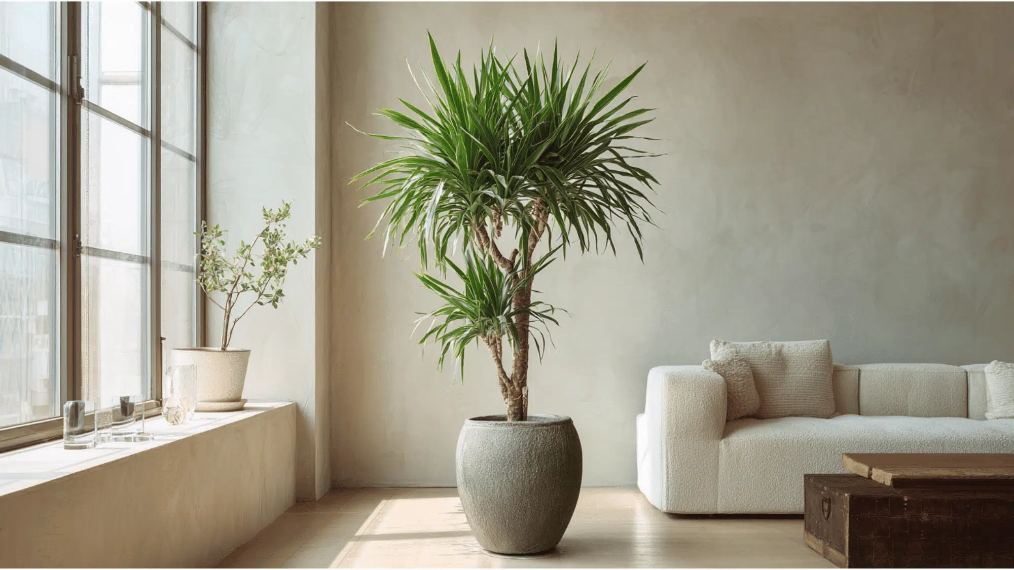 Dracaena Tarzan dragon tree with thick spiky leaves indoors