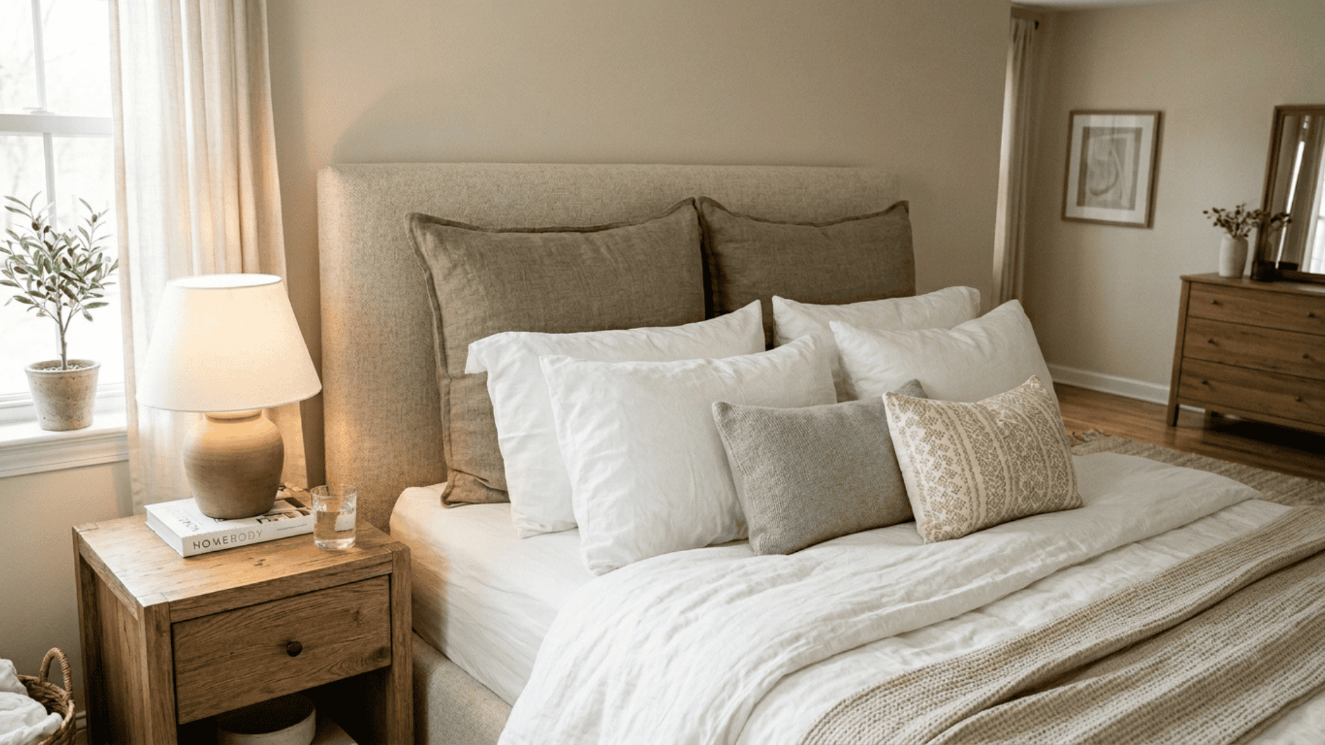 euro sham pillows placed at the back of the bed showing layered arrangement and structured setup clearly