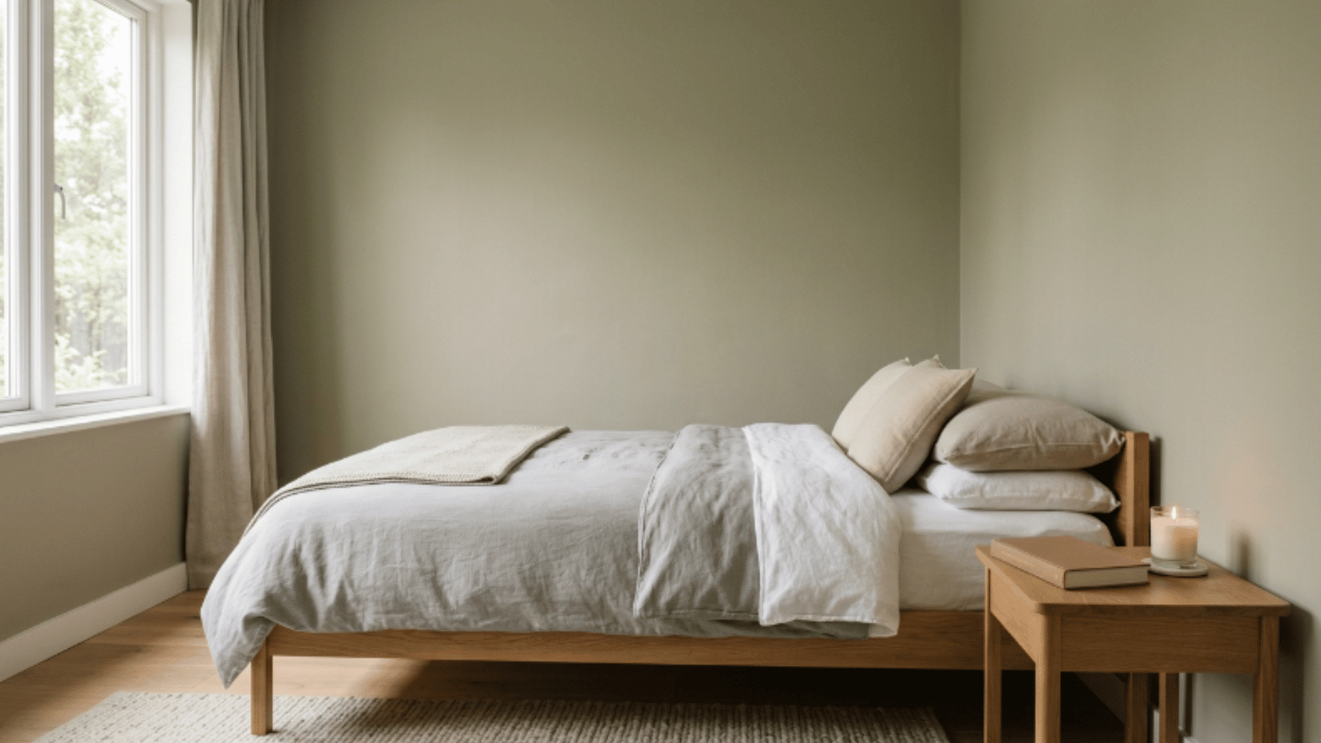 fresh matte painted bedroom walls with soft lighting minimal decor and small showpieces clean uncluttered space