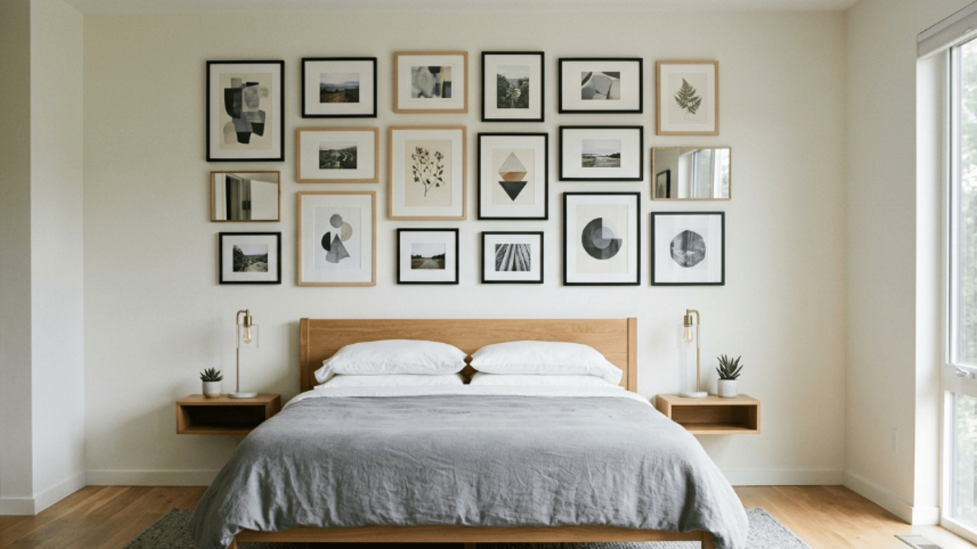 gallery wall with frames arranged neatly adding personality and visual interest