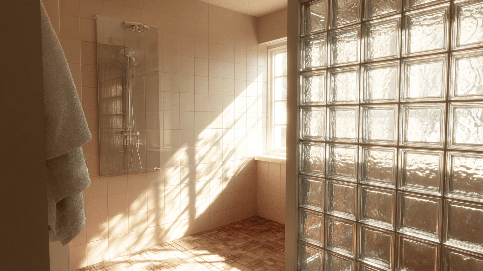 glass block shower enclosure allowing natural light while maintaining privacy in stylish bathroom