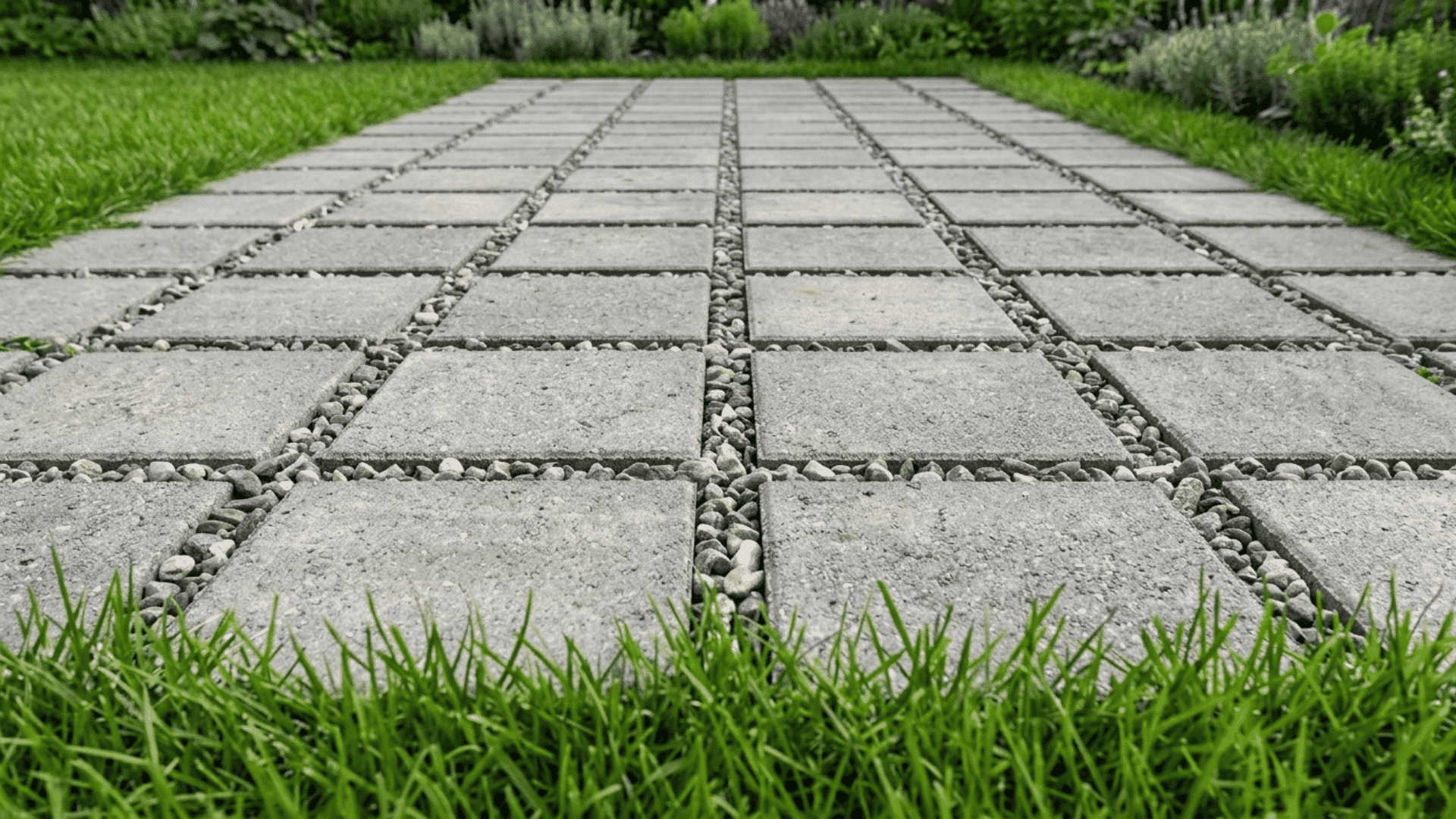 grid layout with pavers and gravel showing square pavers in even pattern with gravel filling gaps between each paver