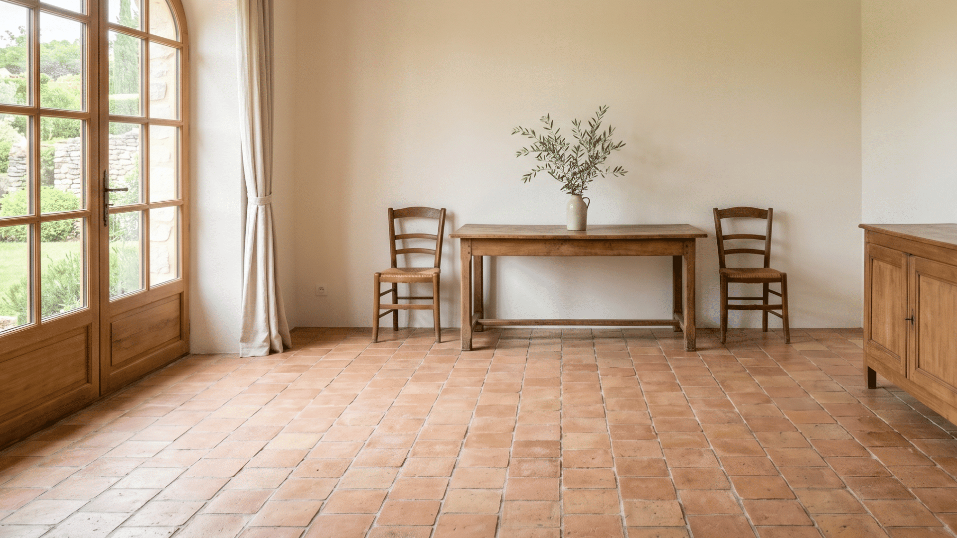 grounds the space with warm flooring that adds tone without needing extra layers