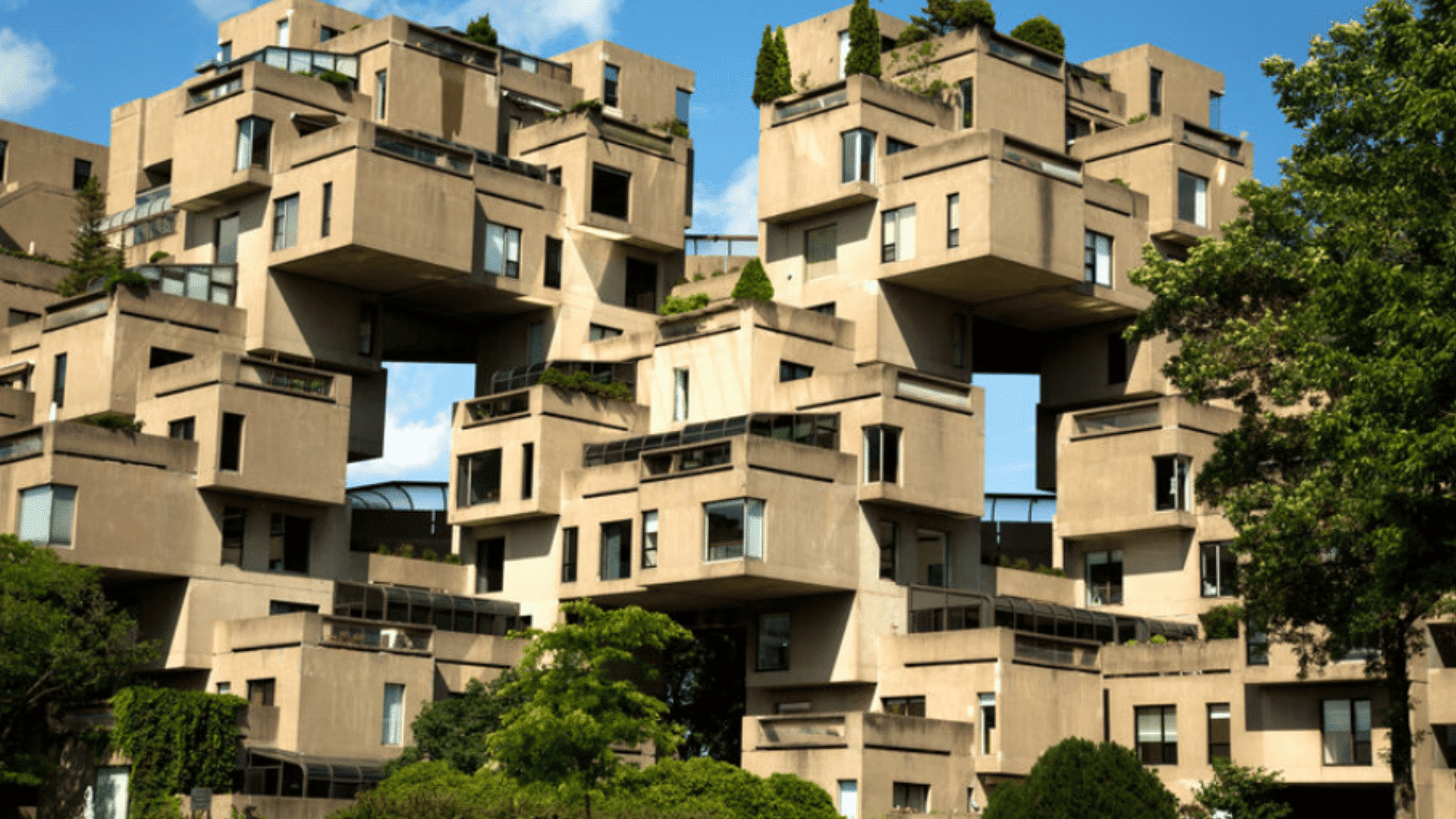 habitat 67 with greenery in eco brutalism style. (1)