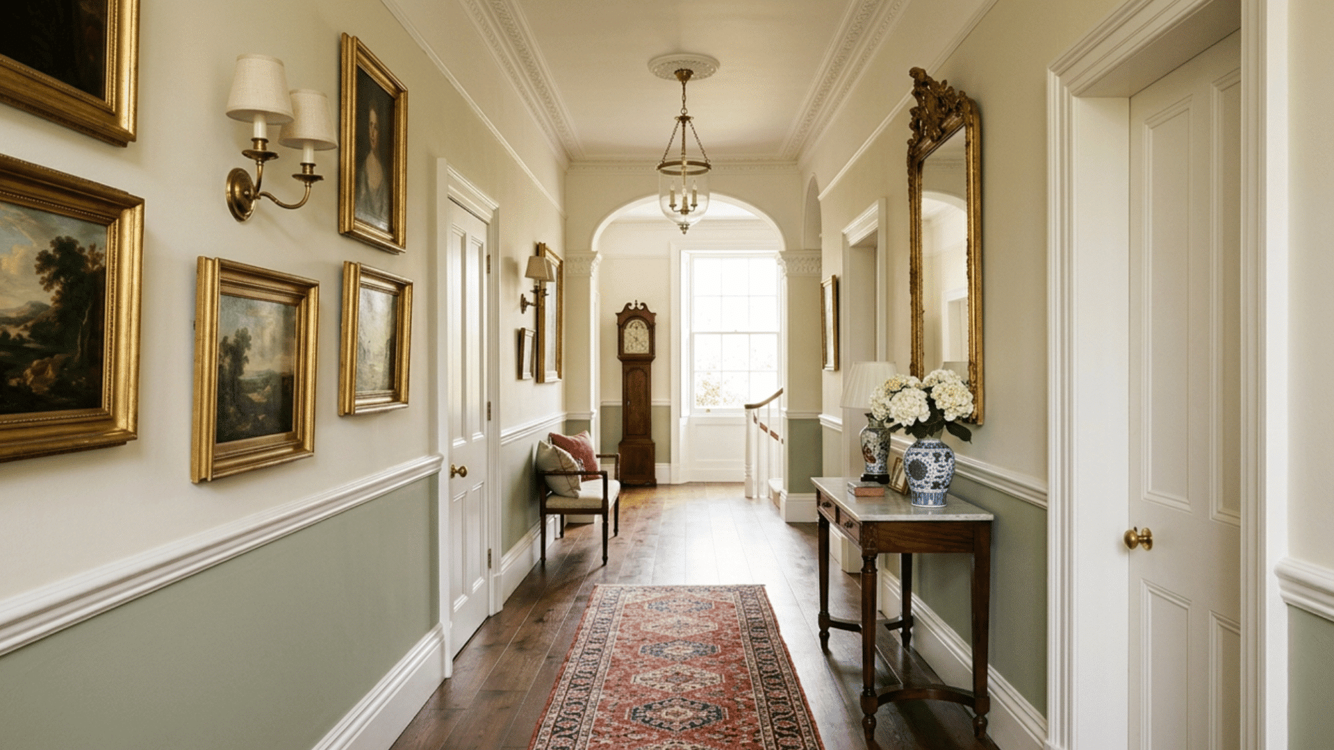 Hallway with dado rails and two-tone walls adding detail and depth