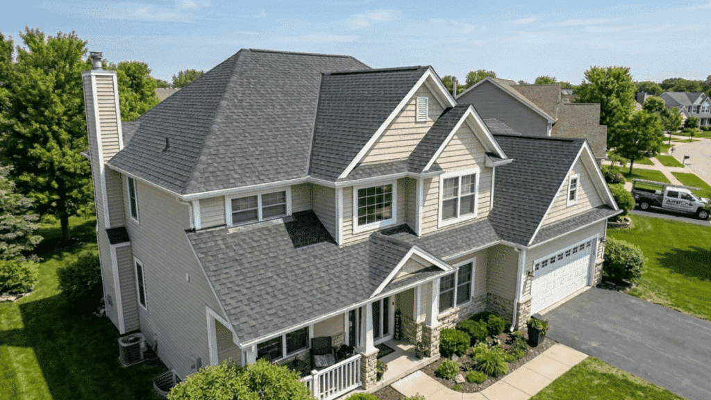 house with newly installed architectural shingle roof improving protection durability and exterior appearance
