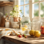 how to sterilize jars at home for safe canning with clean glass jars on kitchen counter