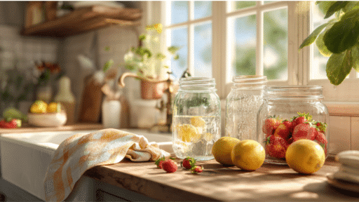 how to sterilize jars at home for safe canning with clean glass jars on kitchen counter
