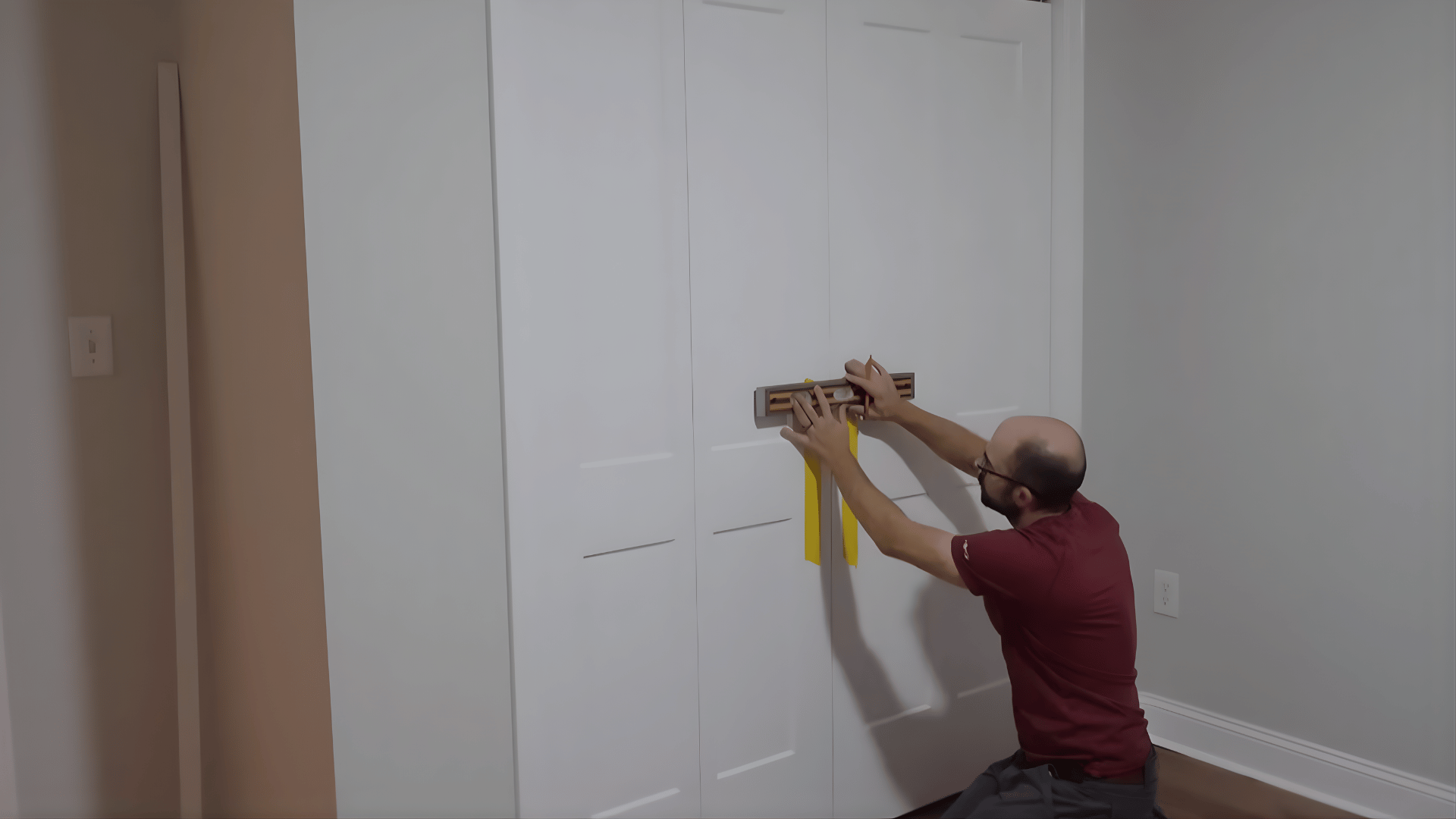 install closet features add shelves rods and doors adjust properly to ensure smooth use and fit