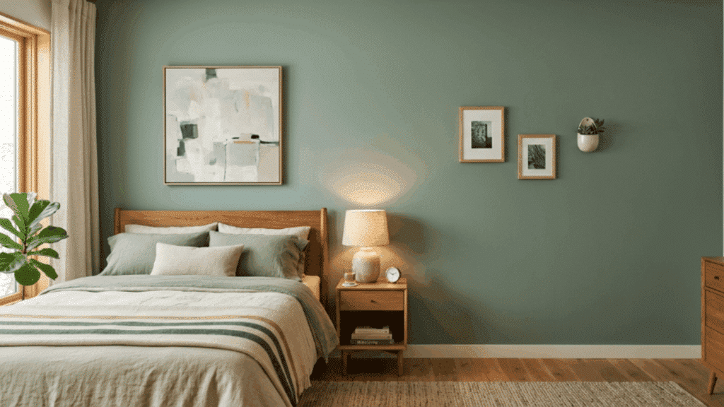 matte paint finish on bedroom wall with very low sheen and smooth texture under soft natural lighting