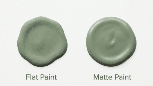 matte vs flat paint blobs on ceiling showing no sheen vs soft sheen with clear labels clean minimal space
