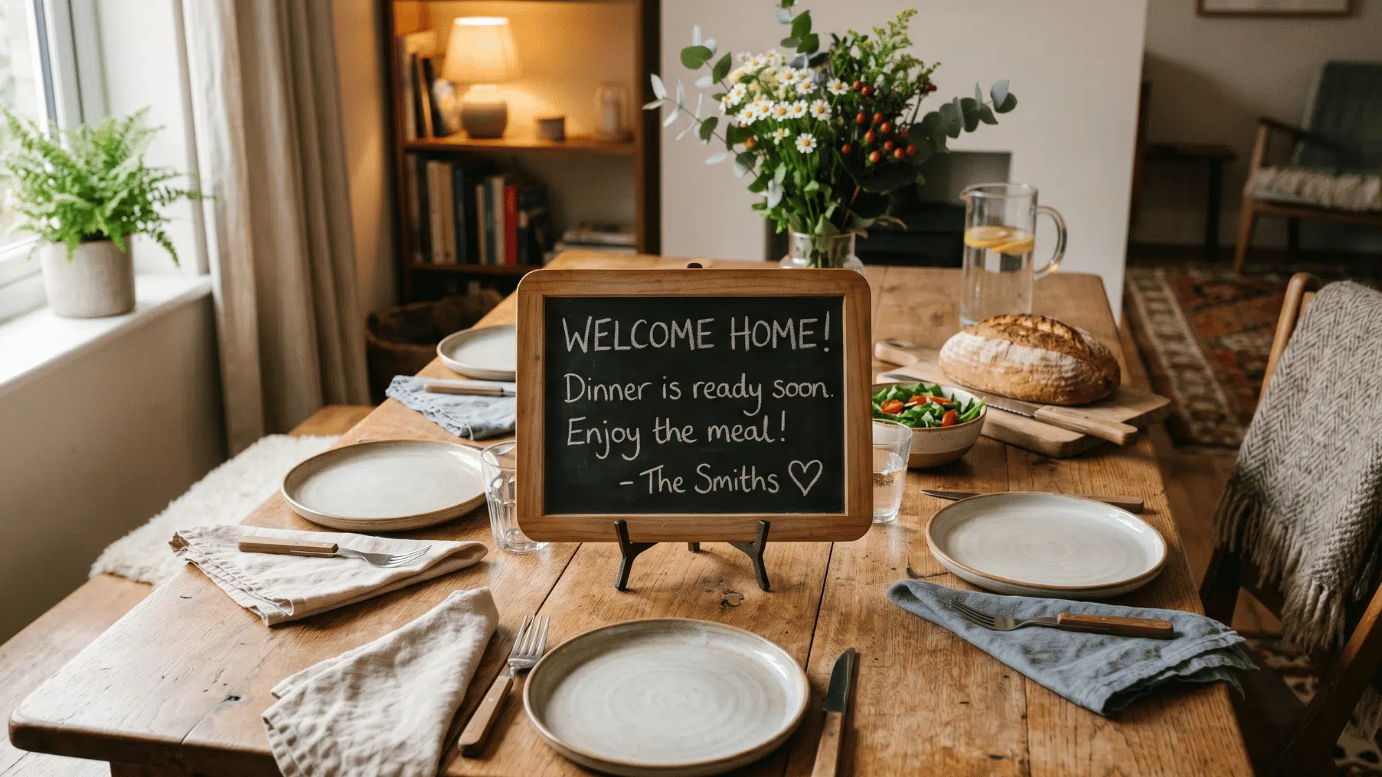 mini chalkboard centerpiece adding a personal touch to a dining table