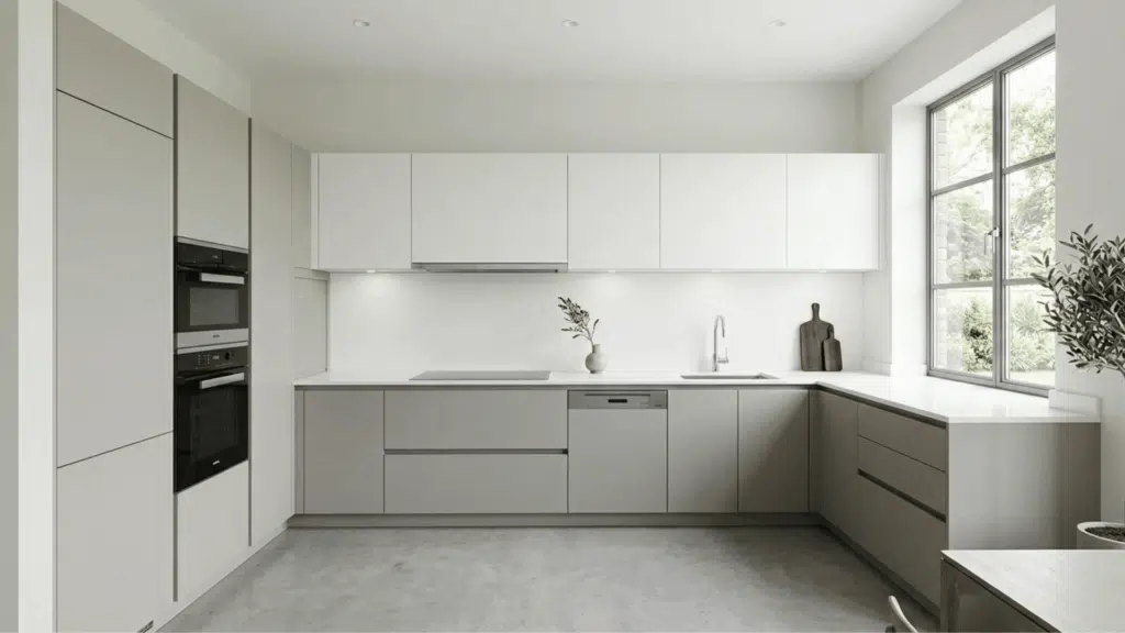 minimalist modular kitchen with clean lines simple finishes and clutter-free counters for a neat look