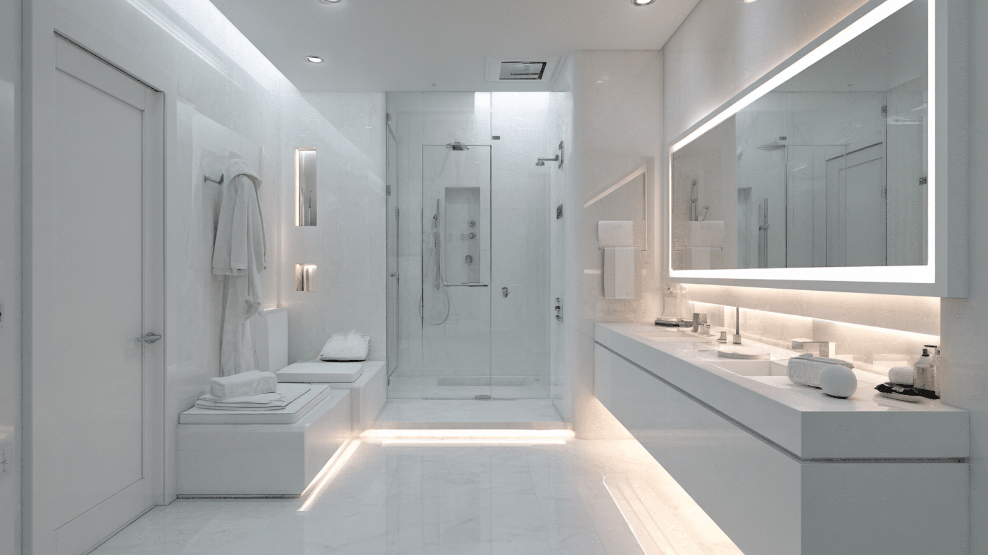 minimalist white shower design creating bright clean and spacious bathroom with timeless appeal