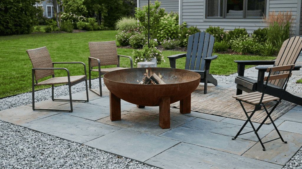 modern corten steel fire pit patio minimalist backyard seating contemporary outdoor design