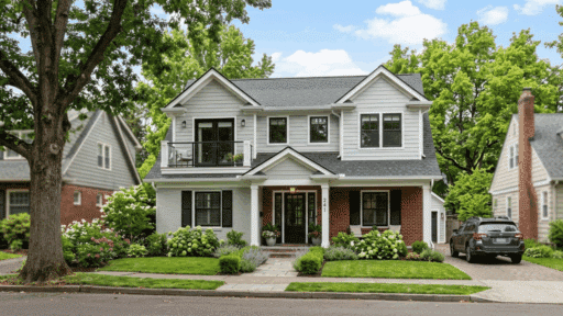 newly remodeled house with second floor addition and updated exterior design.