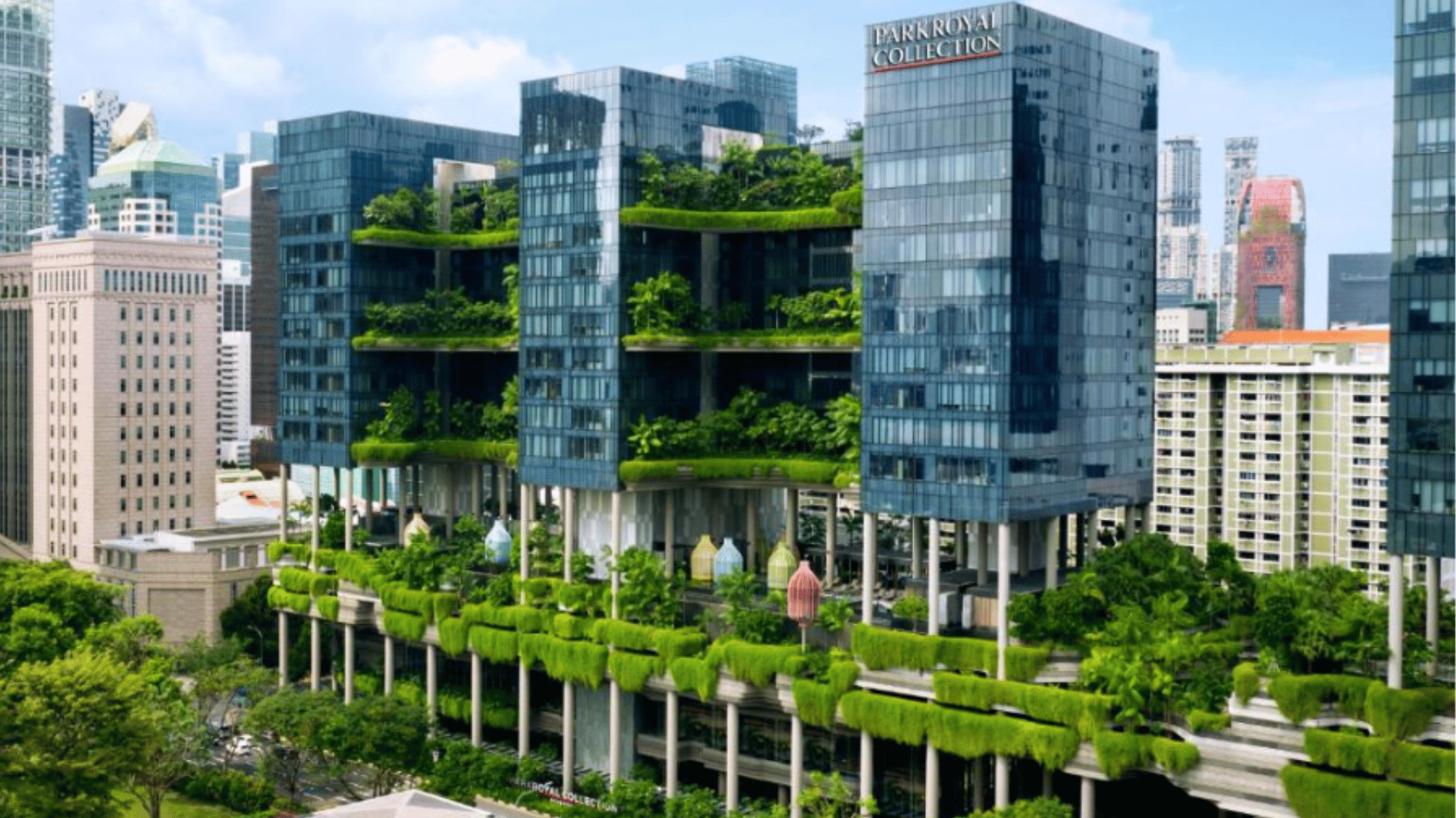 parkroyal Collection Pickering hotel with layered green terraces and concrete design. (1)