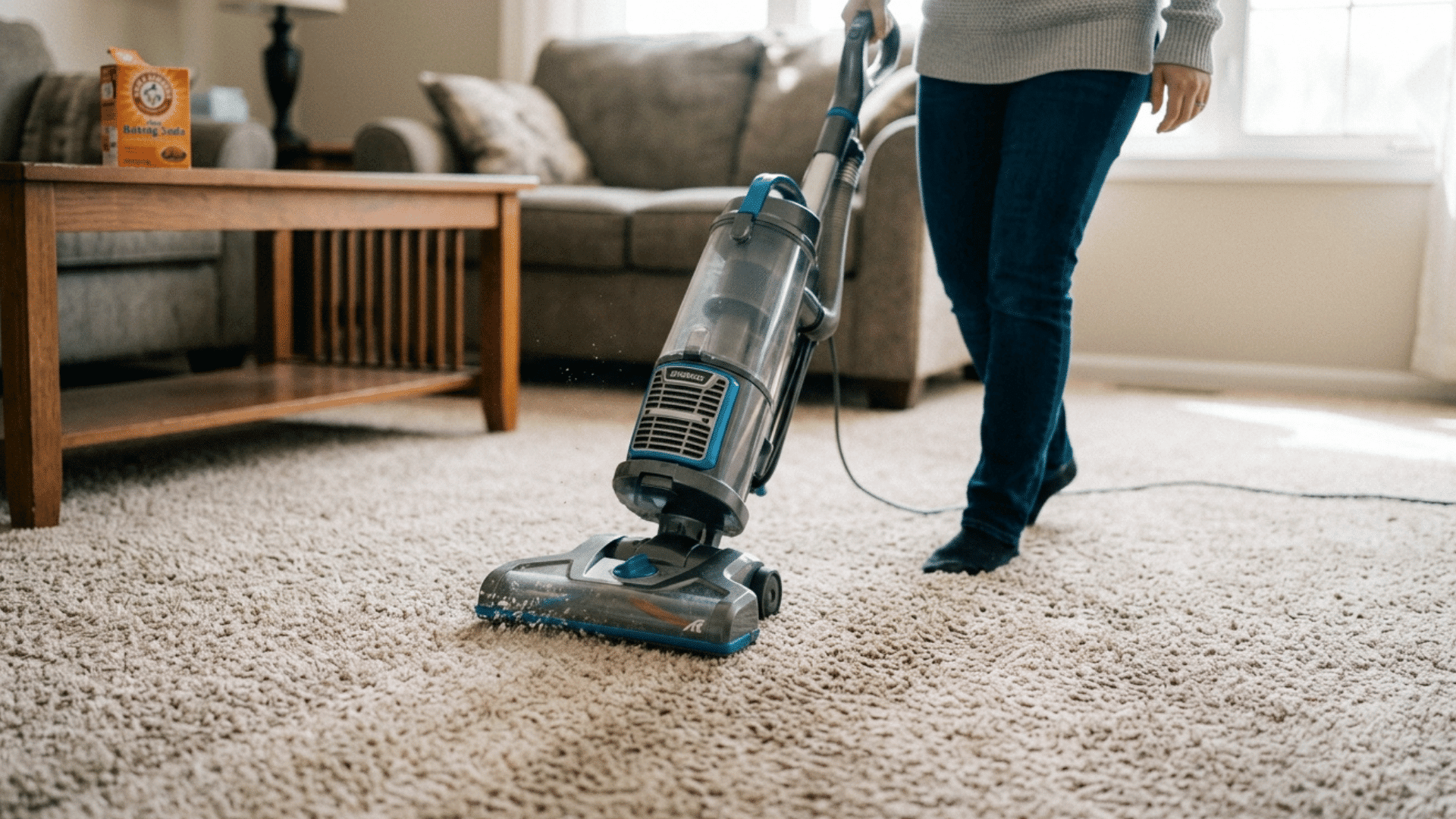 person vacuuming carpet in living room carpet.