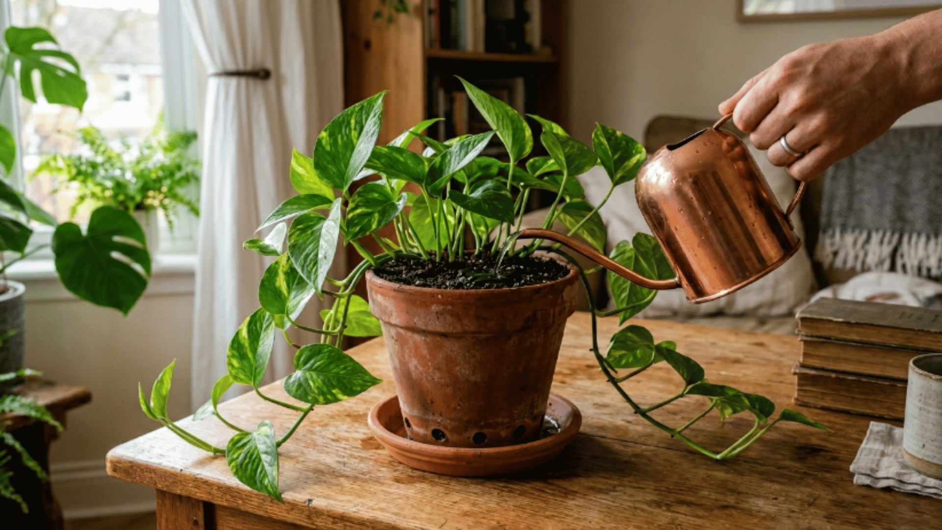 pothos water only when top soil is dry and use a pot with drainage holes to prevent root rot