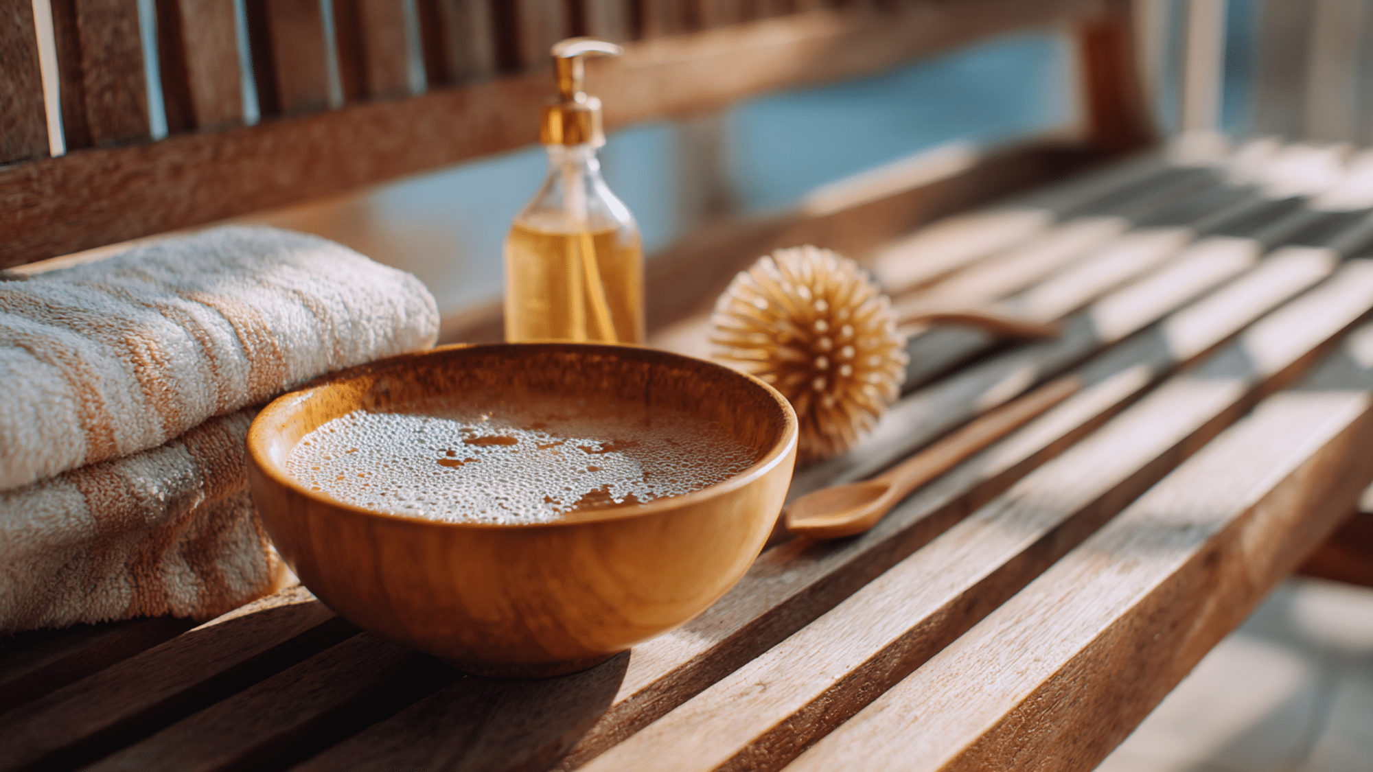 preparing mild soap solution with warm water for cleaning teak wood safely