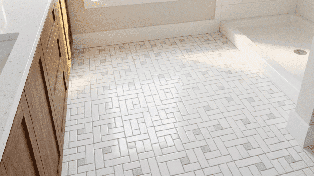 rotating tile pattern mixing larger and smaller tiles for a unique design.