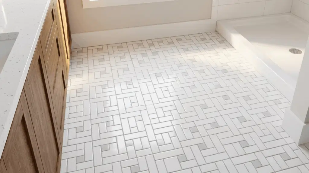 rotating tile pattern mixing larger and smaller tiles for a unique design.